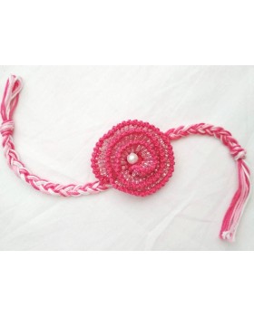 Happy Threads Handcrafted Crochet Raakhi (Pink & White)
